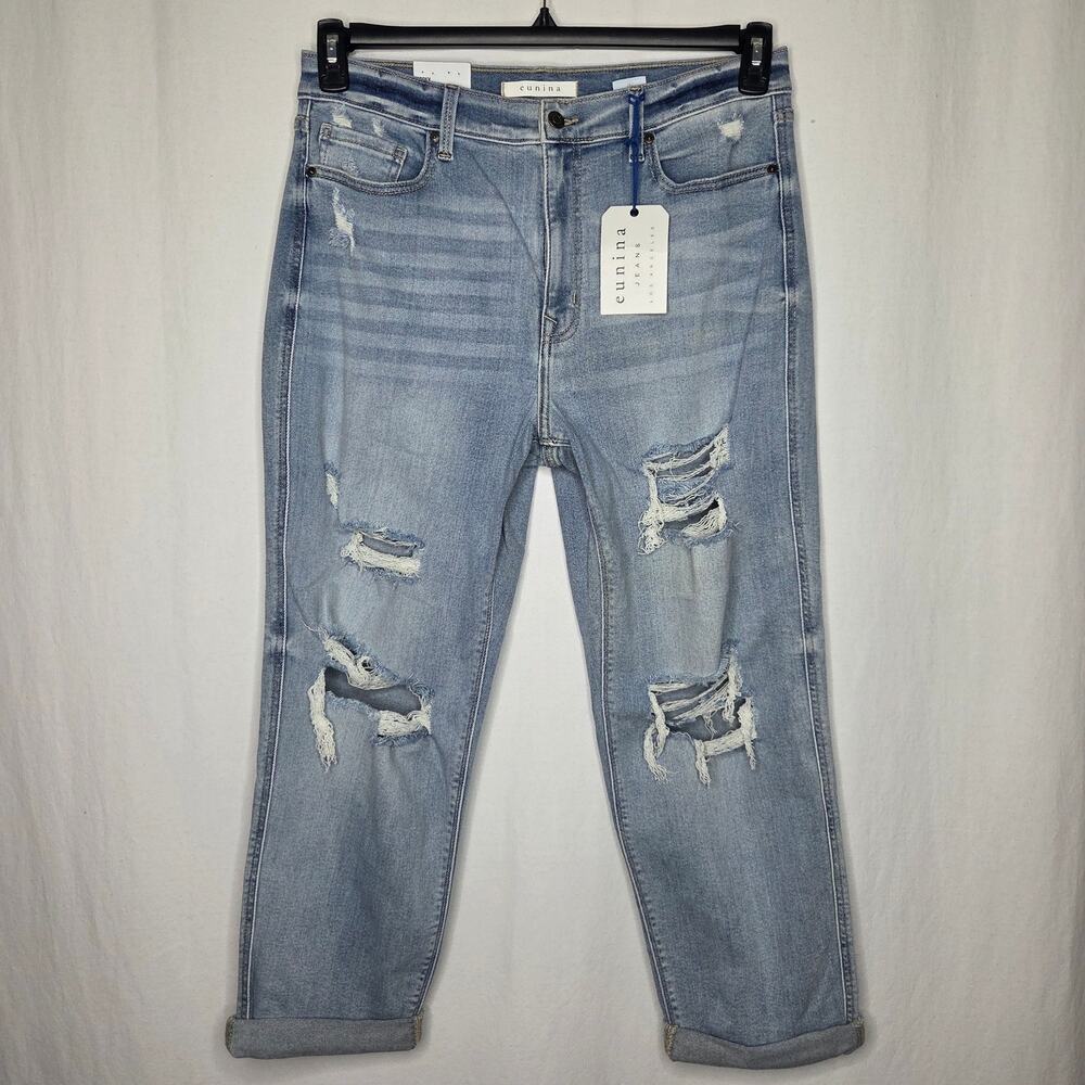 Eunina “Rocky” High Rise Blue Distressed Destructed Boyfriend Jeans NWT Size 15